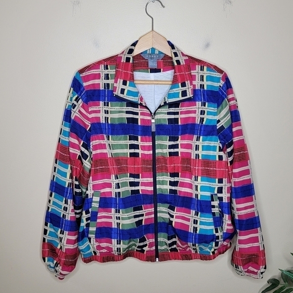Vintage Koret | Geometric Multicolor Zip Front Windbreaker Jacket - Picture 1 of 6